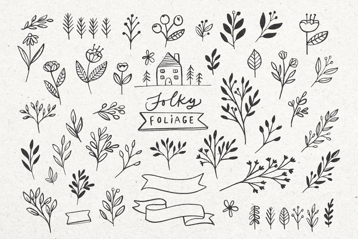 Folky Foliage Vector & PNG Doodles (Illustrations) by Nicky Laatz