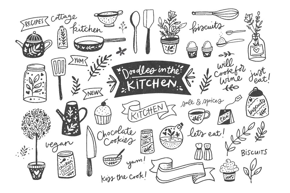 Doodles in the Kitchen-Illustrated Vectors main product image by Nicky Laatz