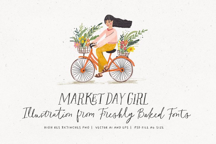 Market Day Girl Illustration from Freshly Baked Font Previews (Illustrations) by Nicky Laatz