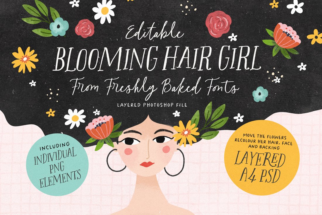 Blooming Hair Girl Layered PSD file main product image by Nicky Laatz