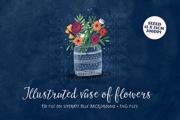 Illustrated vase of flowers main product image by Nicky Laatz