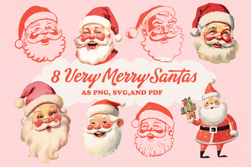 8 Very Merry Retro Santas main product image by Nicky Laatz