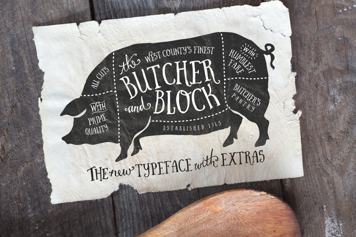 Butcher and Block Font & Extras (Font) by Nicky Laatz